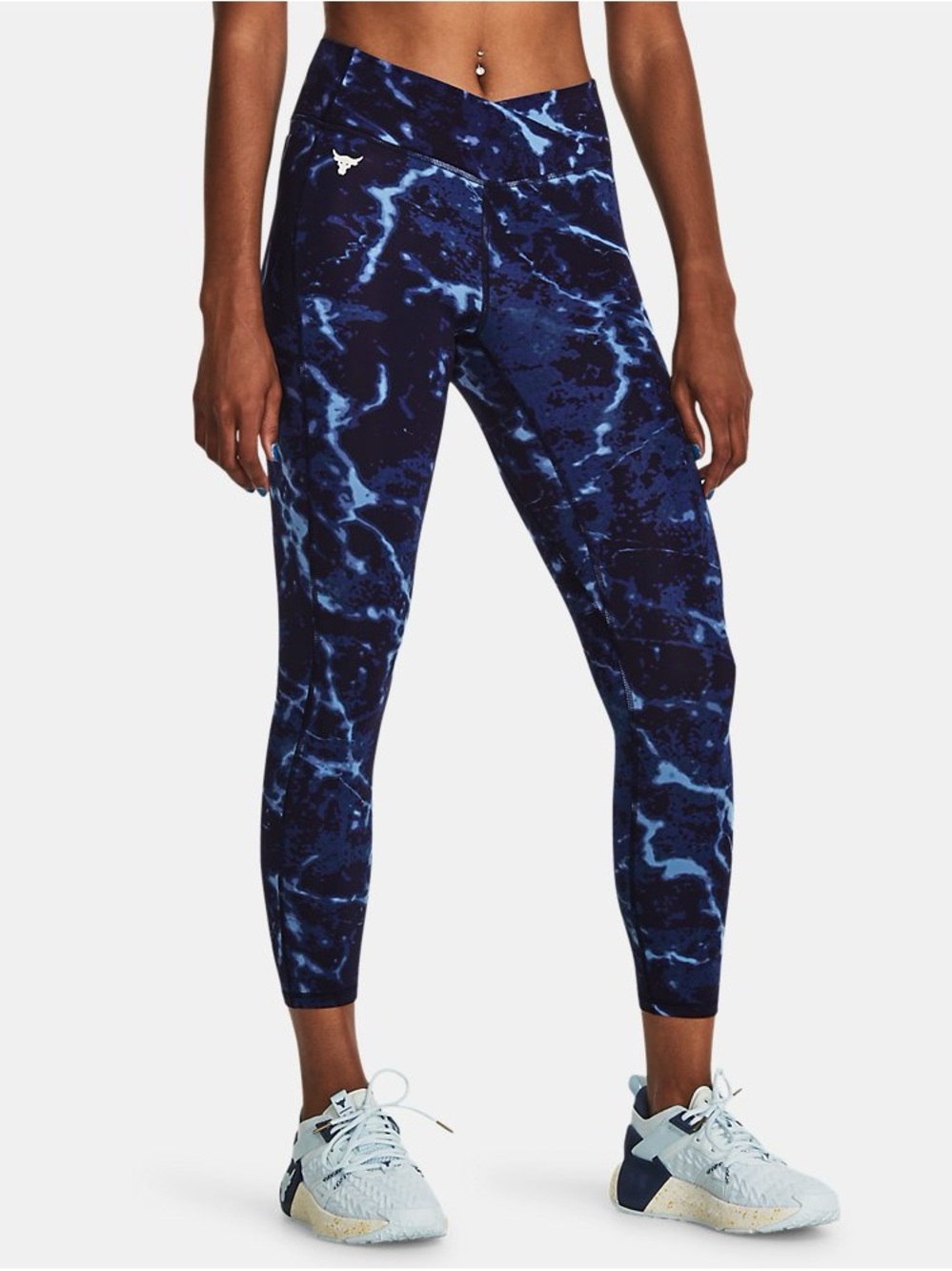 NWT Under Armour Project Rock Crossover Ankle Leggings Blue Marble Pattern XS